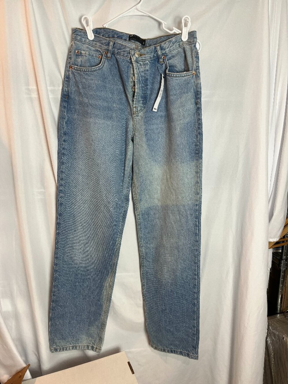 Women's ASOS Buttonfly Factory distressed straight leg jeans, 32x32, NWT
